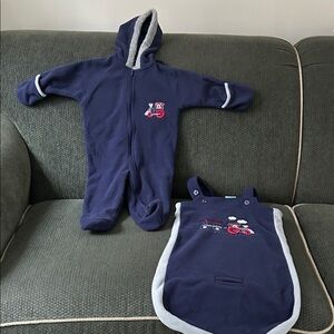 Okie Dokie  2 Piece Navy Blue Hooded Snowsuit and Sleeveless Bunting Set